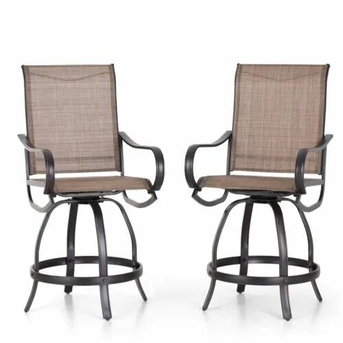 Patio Bar Stools Set of 2 Swivel Bar Height Bar Chair Outdoor Barstool
