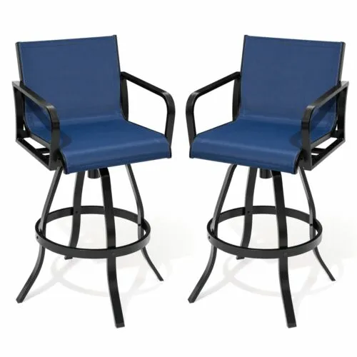 Patio Swivel Bar Stools Set of 2 Outdoor Aluminum Bar Height Chairs All Weather