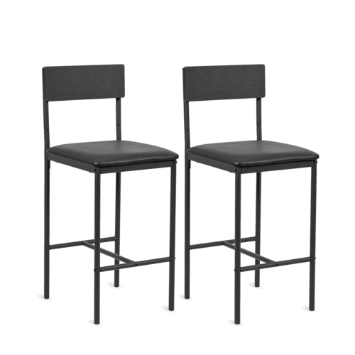 Redlife Bar Stools, Set of 2 Counter Bar Chairs w/ Backrest & Footrest, Black