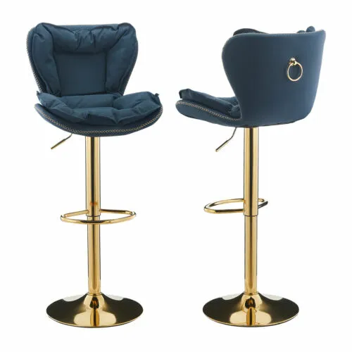 Set of 2 / 4 PU Blue Leather Bar Stools Swivel Dining Chairs Kitchen Adjustable