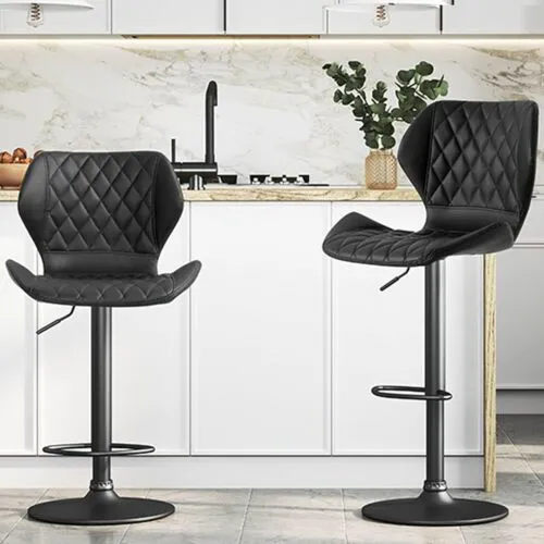 Set of 2 Bar Stools Swivel Bar Chairs Adjustable Height Barstools Black Leather