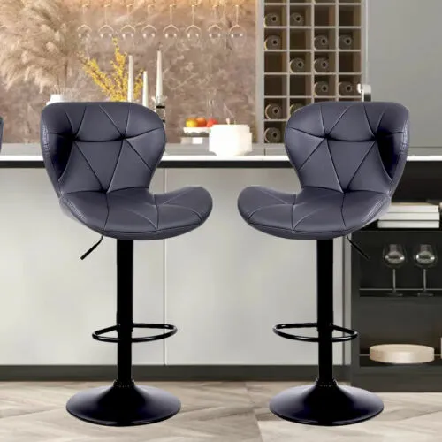 Set of 2 Barstools Swivel Counter Height Bar Stools PU Armless Adjustable Chairs