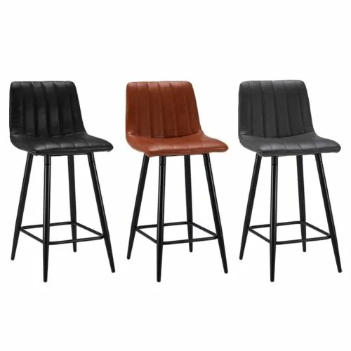 Set of 2 Faux Leather Bar Stools Metal Frame with Foot rest Pub Chairs Stools
