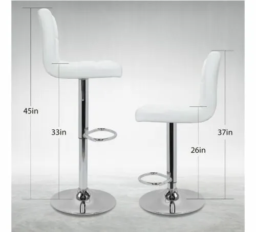 Set of 2 Modern White Bar Stools with Adjustable Height& 360 Swivel + footrest