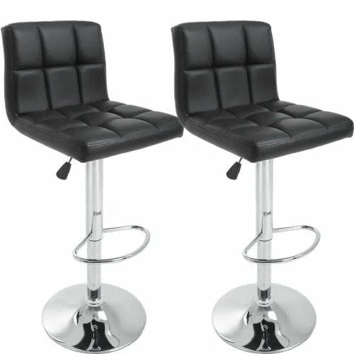 Set of 2 PU Leather Adjustable Bar Stool Counter Height Chair with Backrest