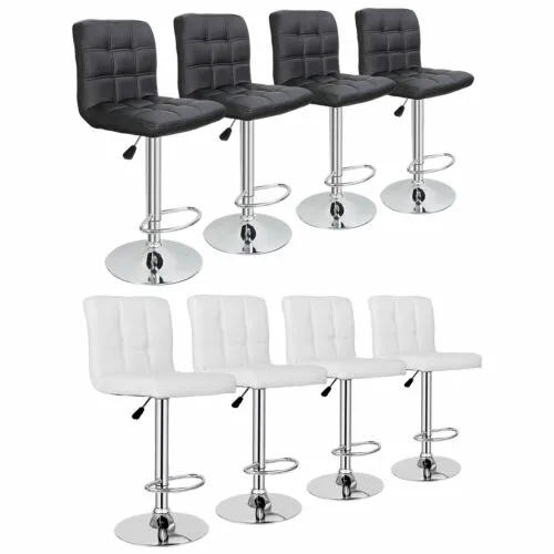 Set of 4 Modern Bar Stools PU Leather Chairs w/3 Level Gas Rod Metal Frame