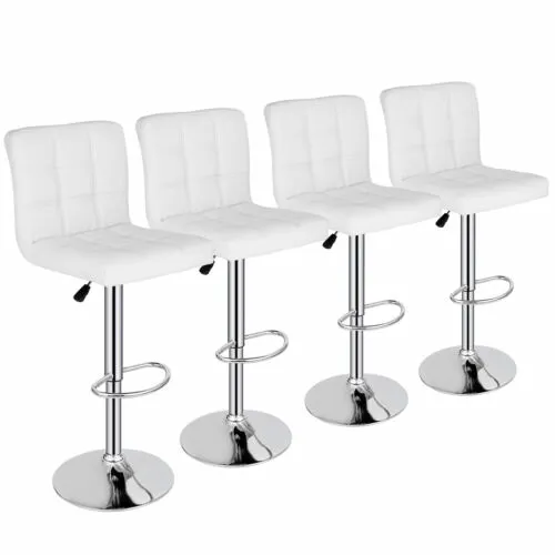 Set of 4 Bar Stools Adjustable Counter Height Swivel Chairs Square PU Leather