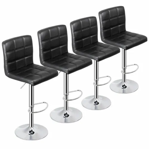 Set of 4 Bar Stools PU Leather Modern Dinning Chair with Back Adjustable