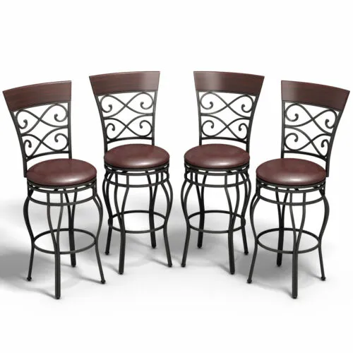 Set of 4 Vintage Bar Stools Swivel Padded Round Seat Bistro Dining Kitchen Chair