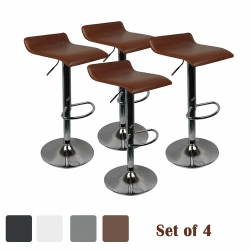 Set of 4pcs PU Leather Swivel Bar Stools Height Adjustable Kitchen Dining Chairs