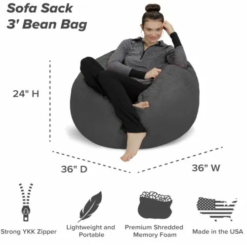 Sofa Sack - Plush, Ultra Soft Memory Foam Bean Bag Chair with Microsuede