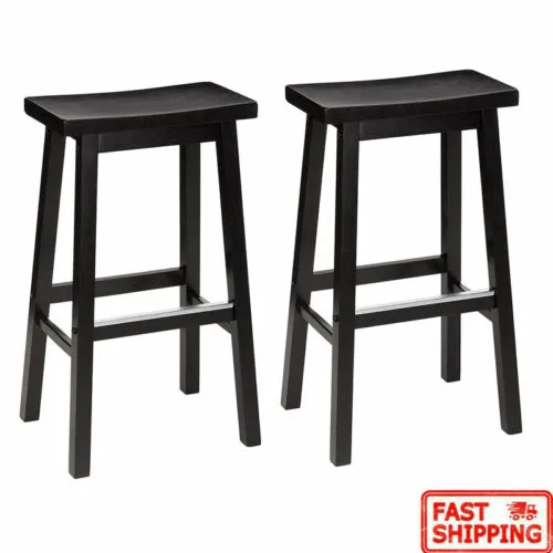 Solid Wood Saddle-Seat Kitchen Bar Counter Barstool 29-Inch Set of 2 Sturdy New