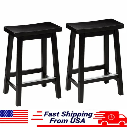 Solid Wood Saddle Seat Kitchen Counter Height Stool 24-Inch Home Work Strong New