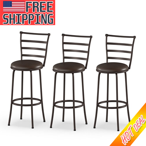 Swivel Bar Stools Adjustable Counter Height Kitchen Dining Chair Brown Set of 3