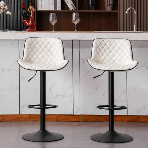 YOUNIKE Bar Stools Set of 2,PU Leather Counter Height Barstools with Back, White