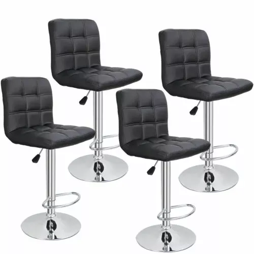 Set of 4 Adjustable Bar Stools PU Leather Swivel Dining Chairs with Height Black