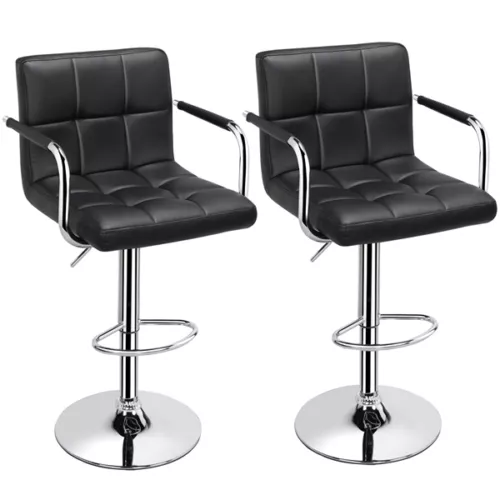 2PCS Swivel Chairs Adjustable Bar Stools Counter Dining Chairs with Large Steel
