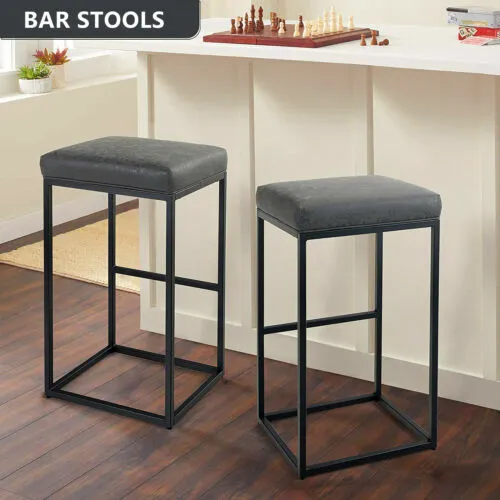 30'' Bar Stools Backless Bar Height Barstool PU Leather Dining Chairs Gray