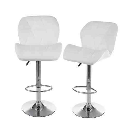 Bar Stools Set of 2 White Leather Hydraulic Swivel Modern Pair Dinning Chair
