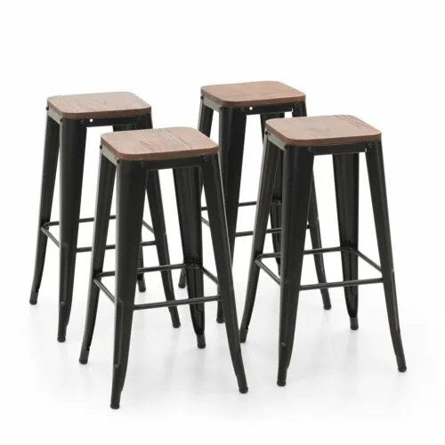 Bar Stools Set of 4 Stack-able Counter Height Kitchen Patio Bar Chairs 30 Inches