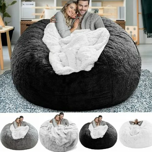 Bean Bag Chair Cover Big Round Soft Fluffy Velvet Lazy Sofa Bed Cover-No Filling