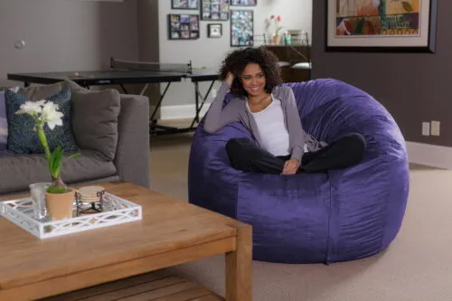 Bean Bag Chair, Memory Foam Lounger with Microsuede Cover,5 ft, Purple