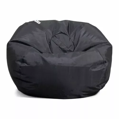 Classic Bean Bag Chair, Black, Durable Polyester Nylon Blend, 2 ft Round