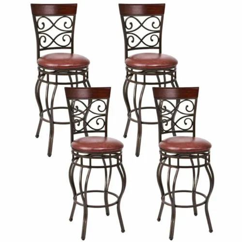 Costway 4 Vintage Bar Stools Swivel Padded Seat Bistro Dining Kitchen Pub Chair
