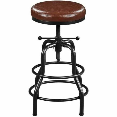 Counter Height Stool Industrial Bar Stool Leather Stool Stool for Kitchen Brown
