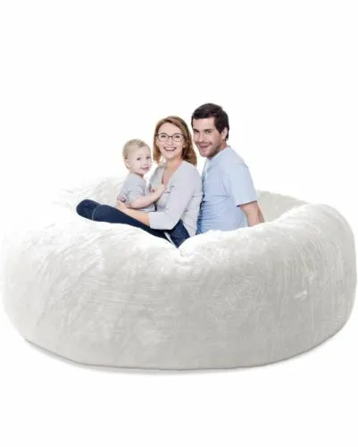 Giant Bean Bag Chair Cover Only (No Filler) 6FT Bean Bag for Adults, White