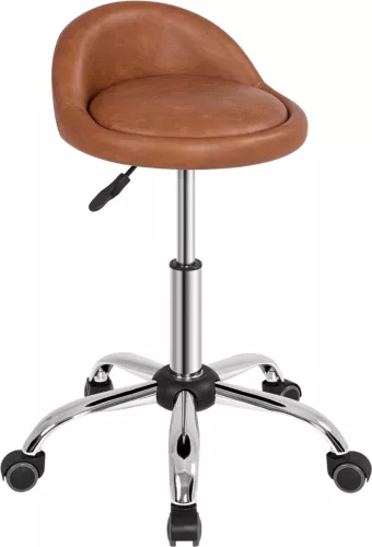 PU Leather Rolling Stool - Height Adjustable Swivel round Stools Chair with Whee