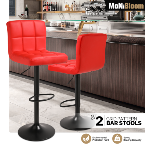 Red Set of 2 Leather Swivel Bar Stool Kitchen Counter Height Dining Chair w/Back