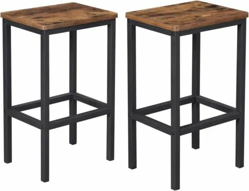 Set of 2 Bar Chairs, Kitchen Breakfast Bar Stools,Rustic Brown and Black