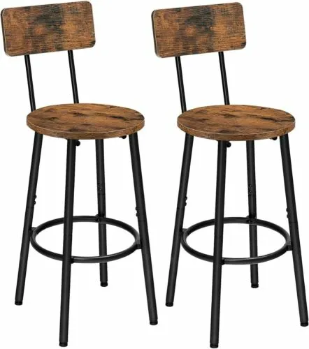 Set of 2 Bar Stools with Footrest and Back,25.2