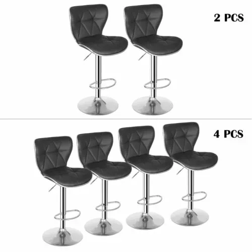 Set of 2/4 Shell Back Bar Stools Adjustable Height PU Leather Dining Chair Black