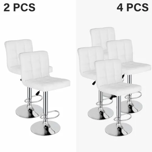 Set of 2/4 Adjustable Bar Stools PU Leather Modern Dinning Chair with White