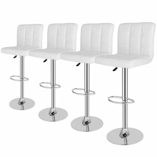 Set of 4 Adjustable Bar Stools Swivel Counter Height Dining Chairs w/ Back White