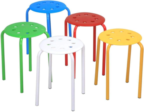 Set of 5 Classroom Stackable Stools Plastic Stack Stools Blue/Green/Red/White/Ye