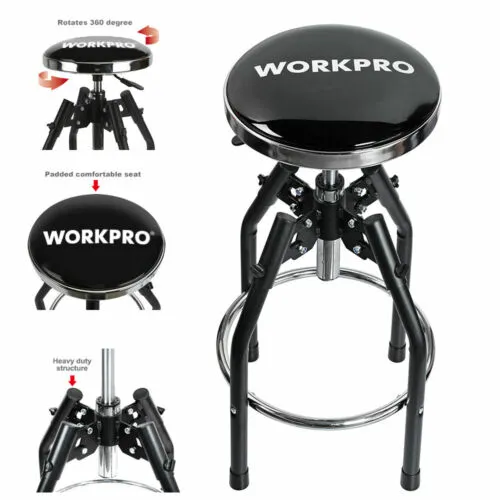 WORKPRO Bar Stools 360 Degree Swivel Black Chair Heavy Duty Adjustable Barstool