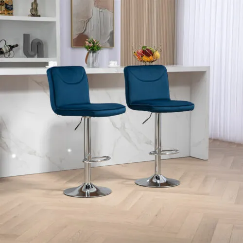 Set of 2 Swivel Bar Stool Adjustable Counter Height Kitchen Dining Chair Navy US