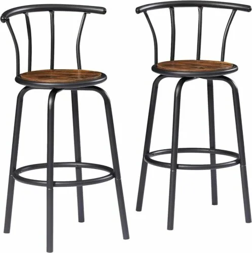 Bar Stools Set of 2, 360-Degree Swivel Stool with Back Support, Tall Barstool