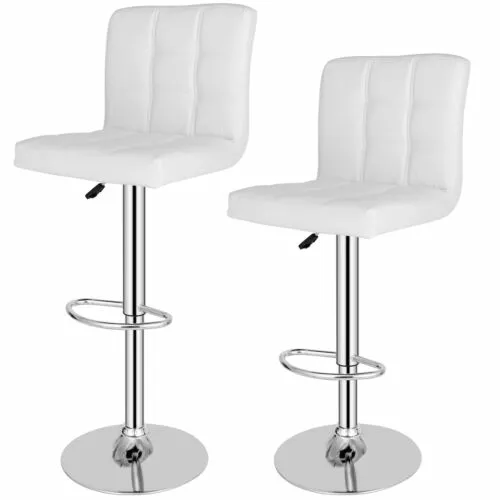 2 PCS Adjustable Swivel Bar Stools PU Leather Chair with Back 360 Degree White