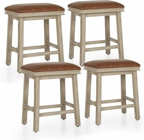 24'' Bar Stools Set of 4 Counter Height Solid Wood Barstools for Kitchen Island