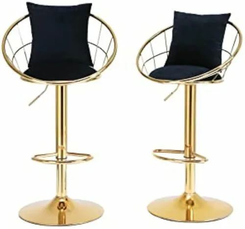 360° Velvet Bar Chair Set of 2, Adjustable Bar stools w/Backrest&Footrest&Pillow