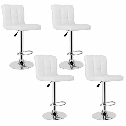 4 PCS Modern PU Leather Bar Stools Adjustable Height with Footrest Kitchen White