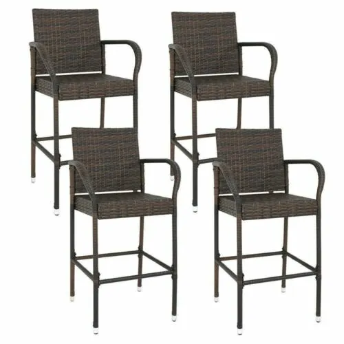 4PCS Outdoor Wicker Bar Stool Rattan Chair Patio Furniture Chair for Party Relax