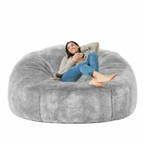 6FT Giant Bean Bag Chair Cover (Cover only, No Filler) Soft Faux RH Fur Sofa ...