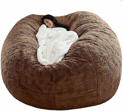 7FT Giant Bean Bag Chair Round Soft Fluffy Faux Fur BeanBag Lazy Sofa Bed Cover