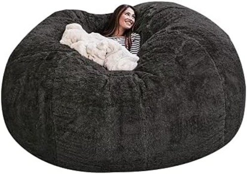 7FT Giant Fur Bean Bag Chair for Adult （No Filler） Furniture Dark Grey 7Ft