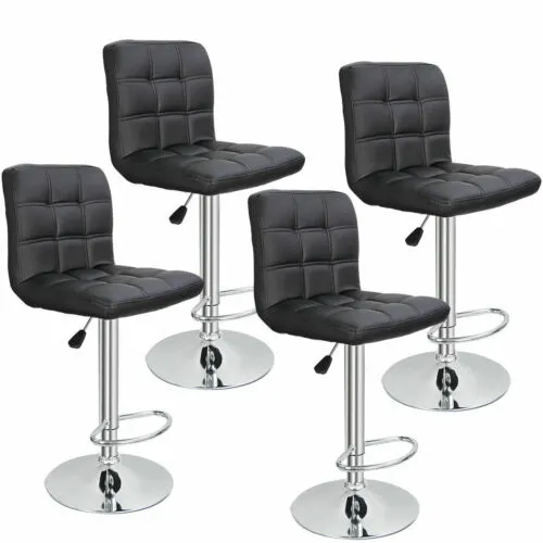 Adjustable Bar Stools PU Leather Modern Dinning Chair with Back Set of 4